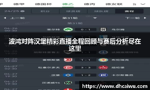 波鸿对阵汉堡精彩直播全程回顾与赛后分析尽在这里